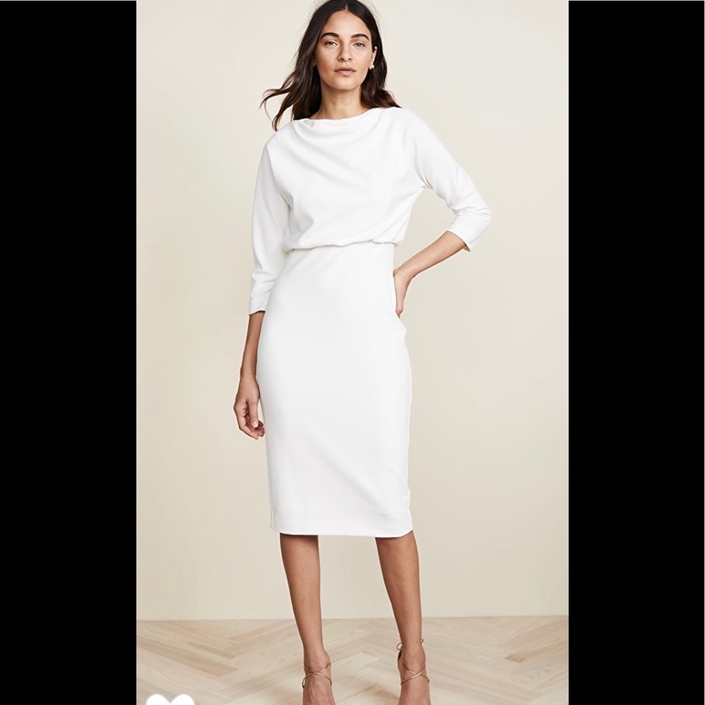 NWT Badgley Mischka White Draped Sheath Dress - lots of stretch!